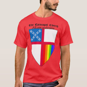 T-shirt Episcopal Church Shield with Rainbow Pride Vertica