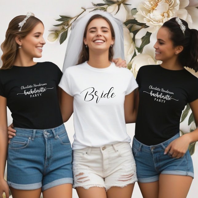 T-shirt Épouse De Bachelorette Blanche Et Noire (White Bachelorette Party T-Shirt)