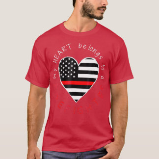 T-shirt Épouse de pompier Fille amie mince Red Line Coeur