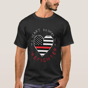 T-shirt Épouse de pompier Girlfriend Mince Red Line Coeur 