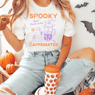 T-shirt Épouvantable mais caféiné Halloween orange violet