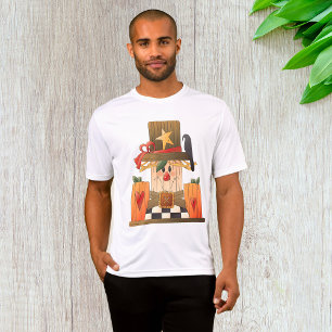 T-shirt Épouvantail rustique d'automne avec citrouilles et
