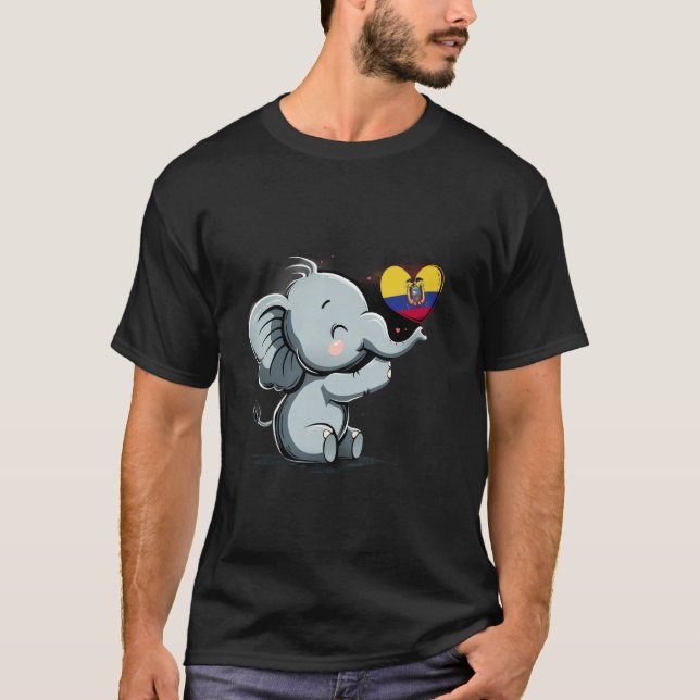 T-shirt Equateur Drapeau Coeur Eléphant mignon Racines équ (Devant)