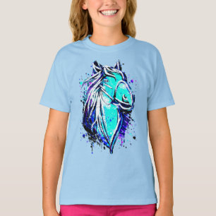 T-shirt Equestre - Dessin de Cheval Bleu - Équitation