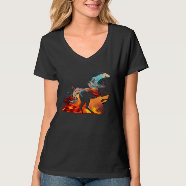 T-shirt Equestrian Horse  Fire Cowgirl Western Rodeo (Devant)