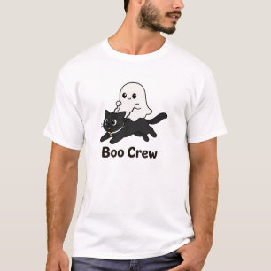 T-shirt Équipage Boo Mignon Fantôme Chevauchant Chat Noir