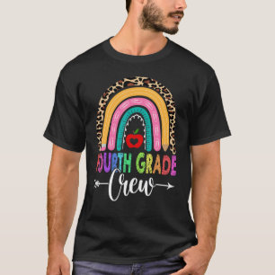 T-shirt Équipage de 4e année arc-en-ciel léopard professeu