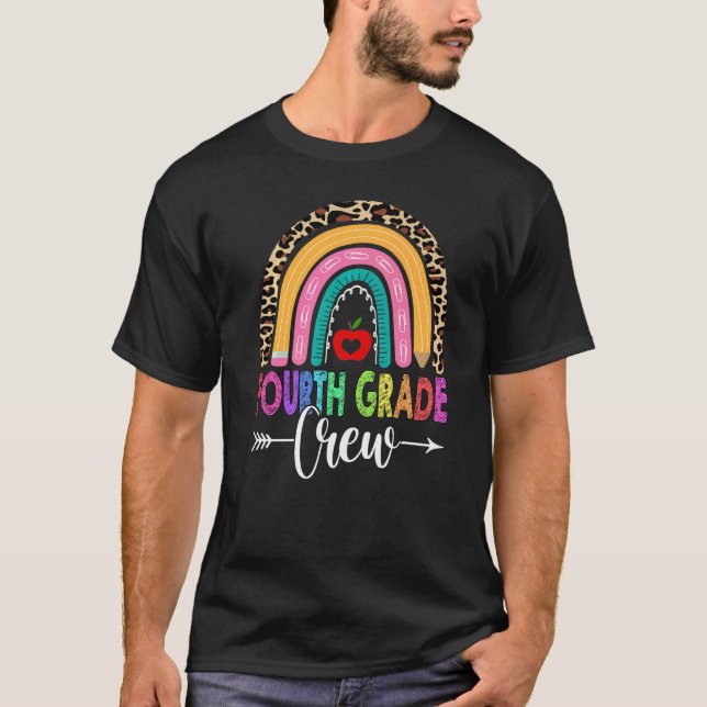 T-shirt Équipage de 4e année arc-en-ciel léopard professeu (Devant)