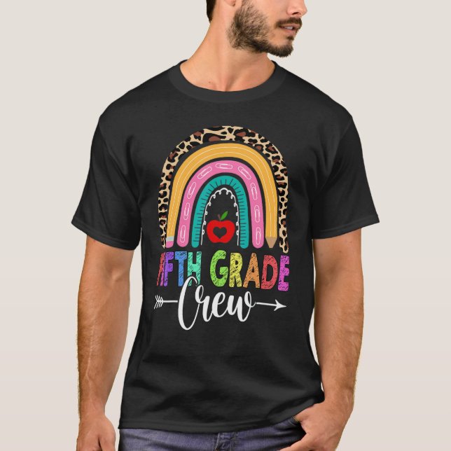 T-shirt Équipage de 5e année arc-en-ciel léopard professeu (Devant)