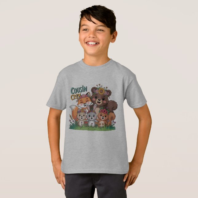 T-shirt Équipage de Cousins Animaux Mignons (Devant entier)