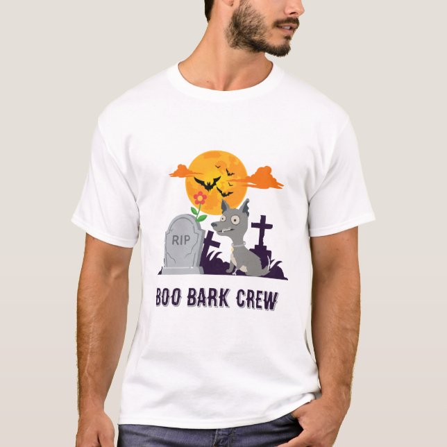 T-shirt Équipage d'écorce Boo | Halloween drôle de chien (Devant)