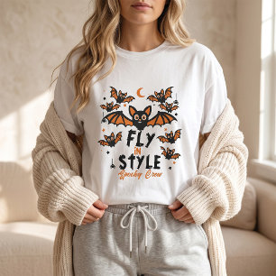 T-shirt Équipage Spooky Fly In Style Chauve-souris Mignonn