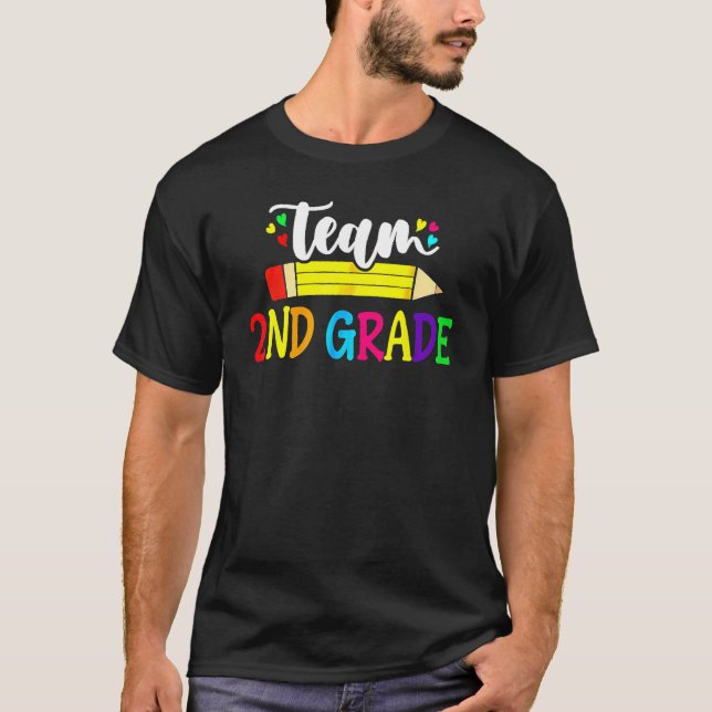 T-shirt Équipe 2e année crayon enseignant élève retour à l (Devant)