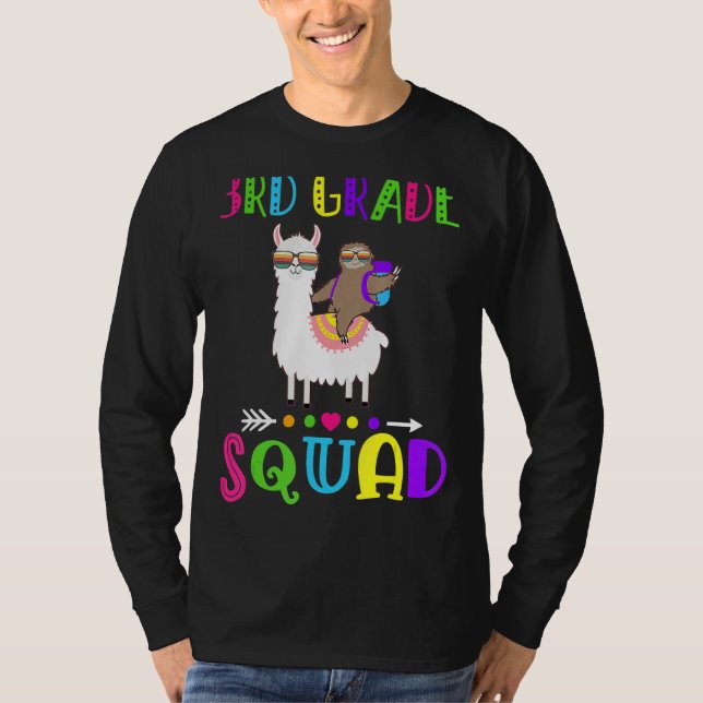 T-shirt Équipe 3e Classe Llama Sloth Retour À L'École (Devant)