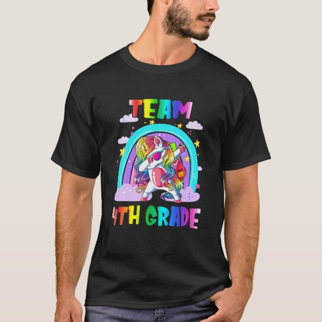T-shirt Équipe 4E Année Dabbing Unicorn Retour À L'École (Devant)