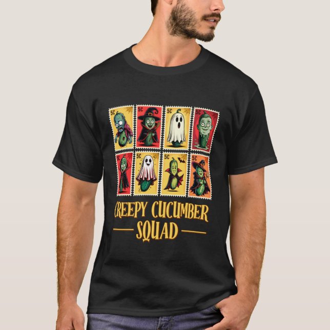 T-shirt Équipe Concombre Flippant Timbre Drôle d'Halloween (Devant)