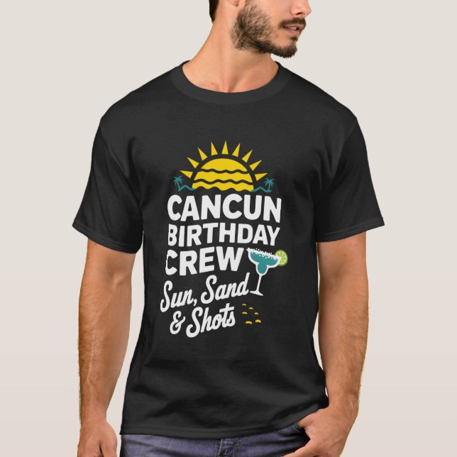T-shirt Équipe d'anniversaire à Cancun Soleil, Sable et Ph (Devant)