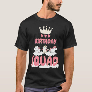 T-shirt Équipe d'anniversaire Licorne Rose Nuages Couronne