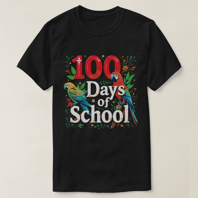 T-shirt Équipe de 100 jours d'école oiseau perroquet étudi (Design devant)
