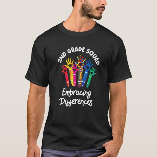 T-shirt Équipe de 2e année adoptant les différences Autism (Devant)