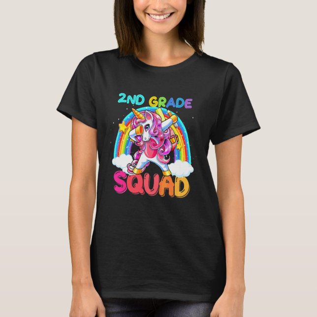 T-shirt Équipe de 2e année Licorne Dabbing Mignonne Retour (Devant)