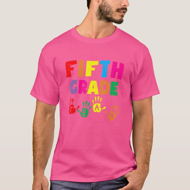 T-shirt Équipe de 5e année empreintes de main Retour à l'é (Devant)