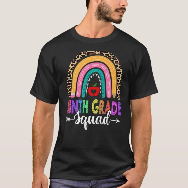 T-shirt Équipe de 9e année arc-en-ciel léopard professeur  (Devant)
