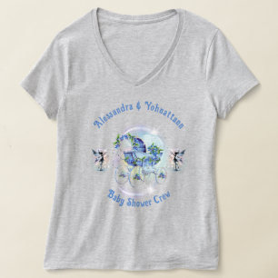 T-shirt Équipe de Baby Shower Champêtre Berceau Bleuet