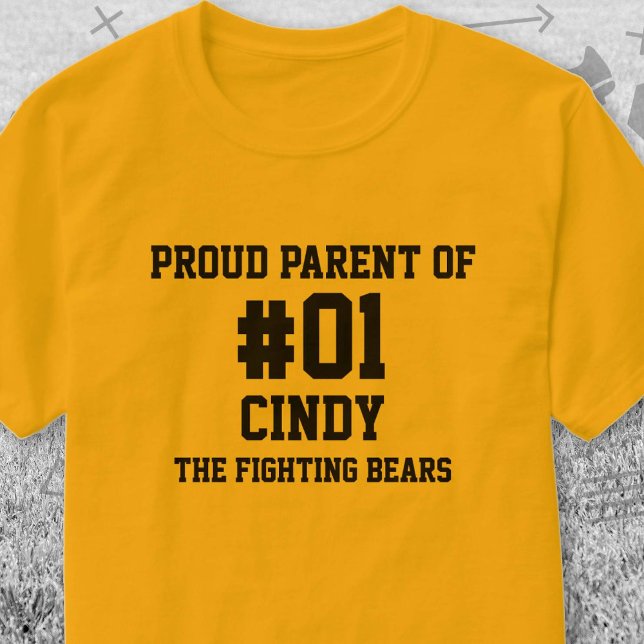 T-shirt Équipe de baseball noir or (Black and Gold Baseball Proud Parent of T-Shirt. Celebrate your high school or college athlete.)