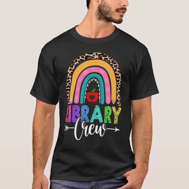 T-shirt Équipe de bibliothèque Rainbow Leopard enseignant  (Devant)