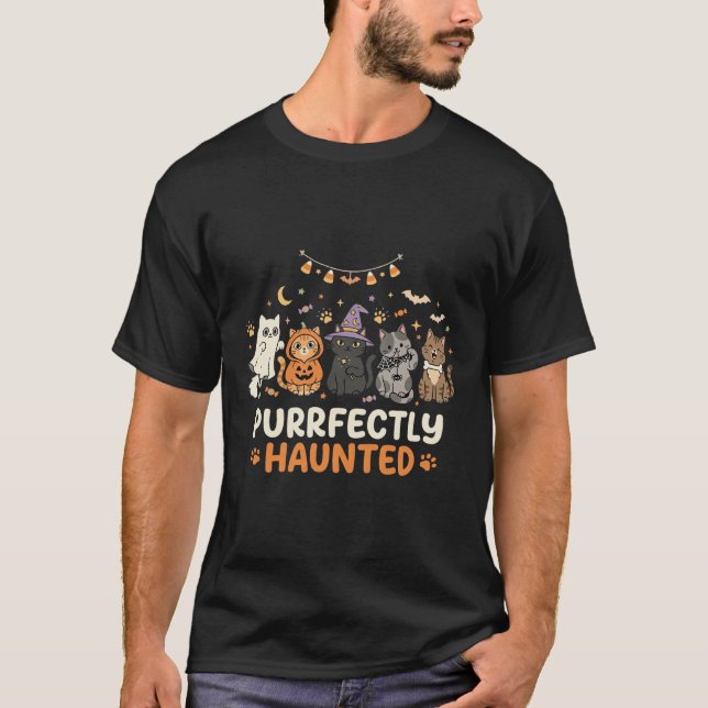 T-shirt Équipe de chat hanté Halloween (Devant)