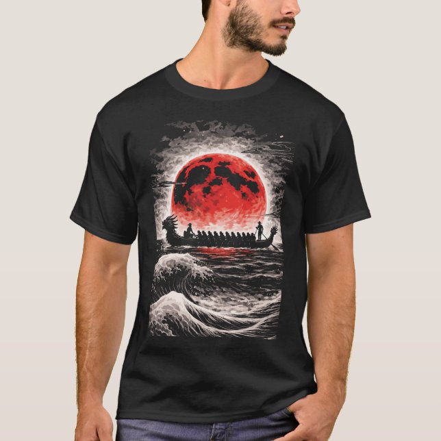 T-shirt Équipe de course de bateau dragon pagayant dans l' (Devant)