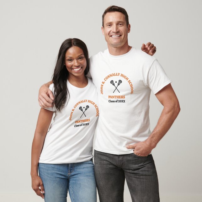 T-shirt Équipe de crosse personnalisée du lycée Orange (Unisexe)
