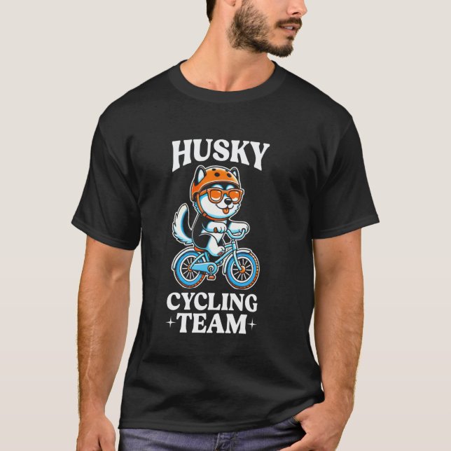 T-shirt Équipe de cyclisme drôle de Husky faisant du vélo  (Devant)