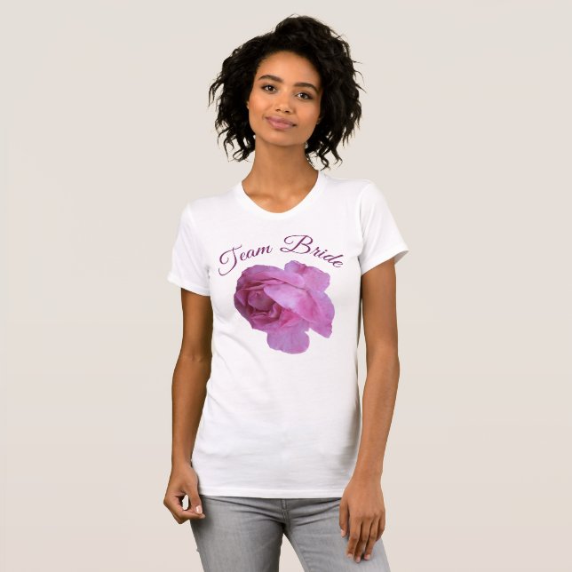 T-shirt Équipe de la mariée rose floral fête de hen party  (Devant entier)