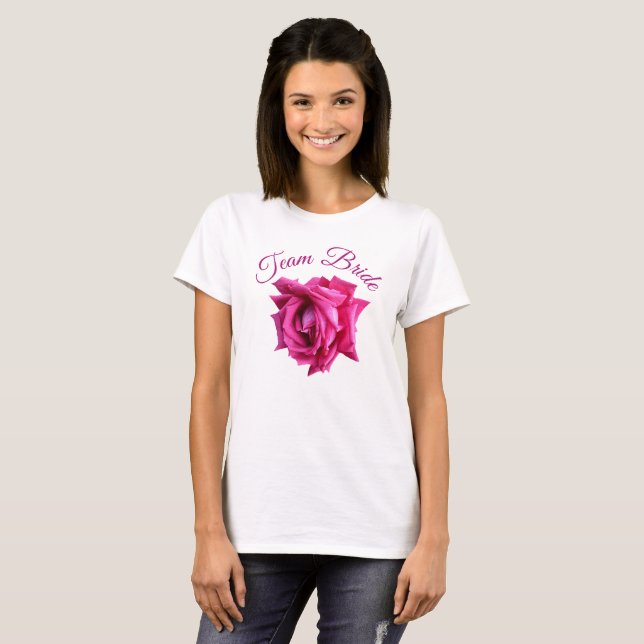 T-shirt Équipe de la mariée rose floral rose chaud enterre (Devant entier)