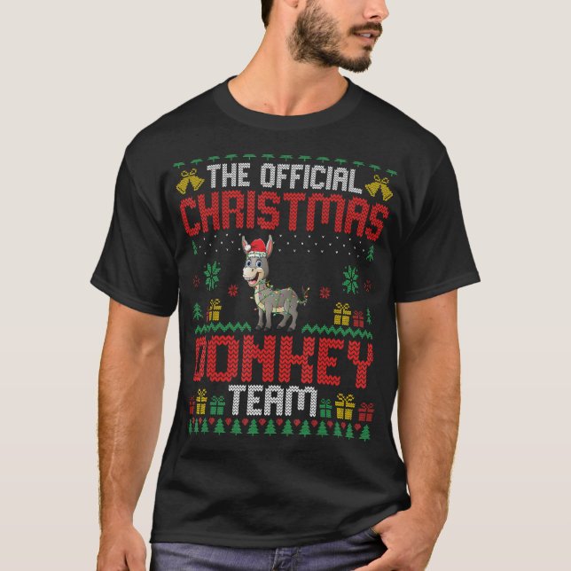 T-shirt Équipe de l'âne de Noël - âne portant le chapeau d (Devant)