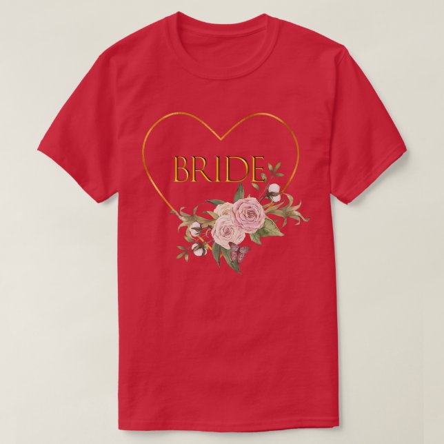 T-shirt Équipe de mariée Cœur & Roses  (Design devant)