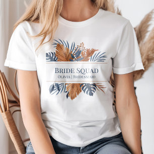 T-shirt Équipe de mariée Monstera bleu de minuit rustique