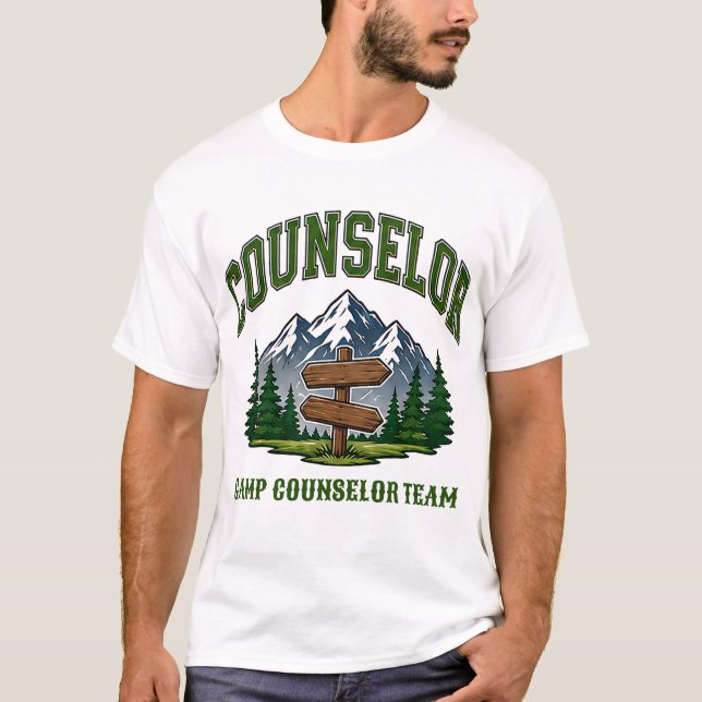 T-shirt 🌲 Équipe de moniteurs de camp Typographie 👕 (Devant)