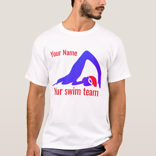T-shirt Équipe de natation, votre nom, nageur libre (Devant)