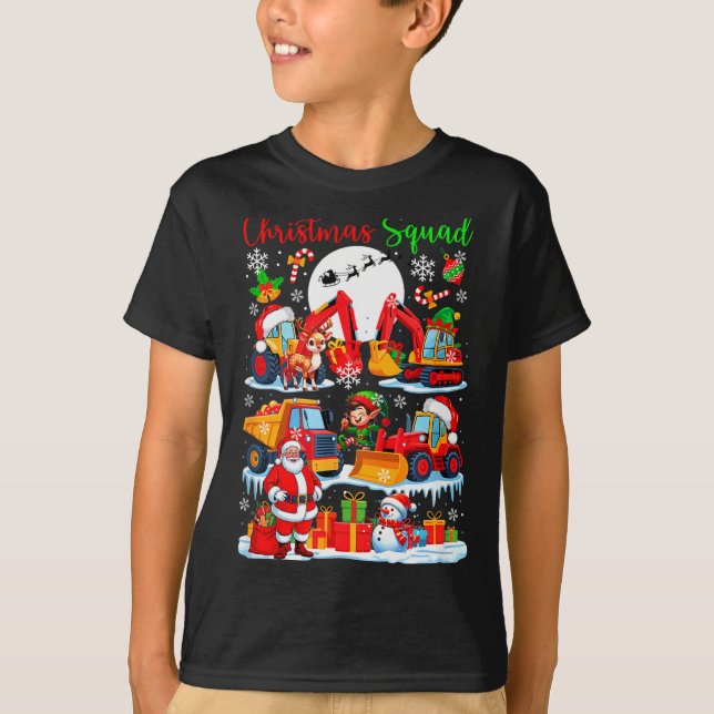 T-shirt Équipe de Noël Camions de Construction Excavateurs (Devant)