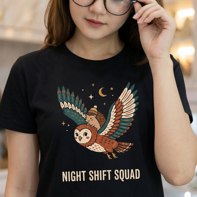 T-shirt Équipe de nuit Chouette et Hérisson (Créateur téléchargé)