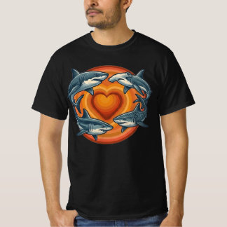 T-shirt Équipe de requins au coucher du soleil rétro Art d