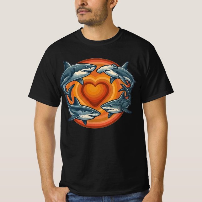 T-shirt Équipe de requins au coucher du soleil rétro Art d (Devant)