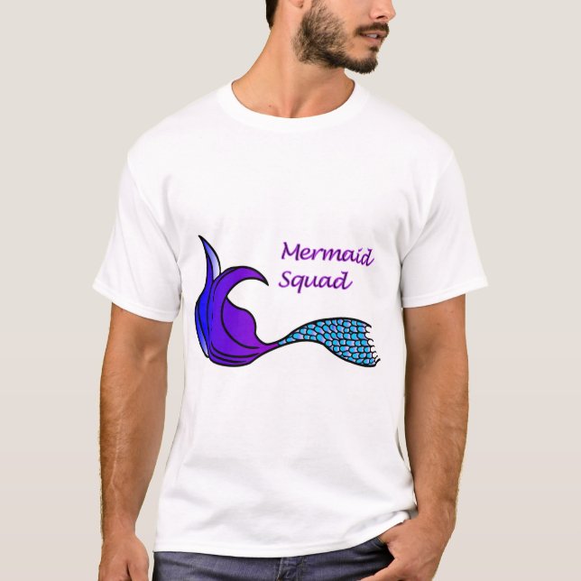 T-shirt Équipe de sirène avec queue violette et bleue (Devant)