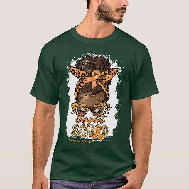 T-shirt Équipe de soutien aux femmes Afro Bun Messy Léopar (Devant)