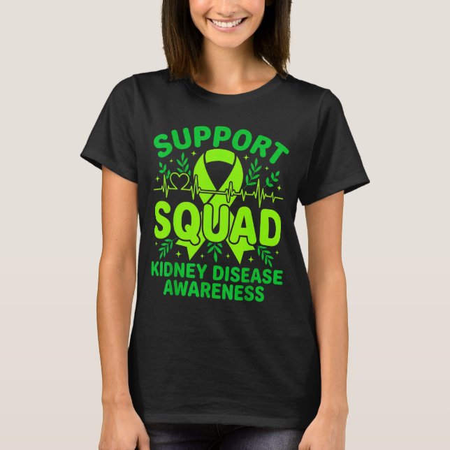 T-shirt Équipe de soutien Ruban vert Maladie rénale (Devant)
