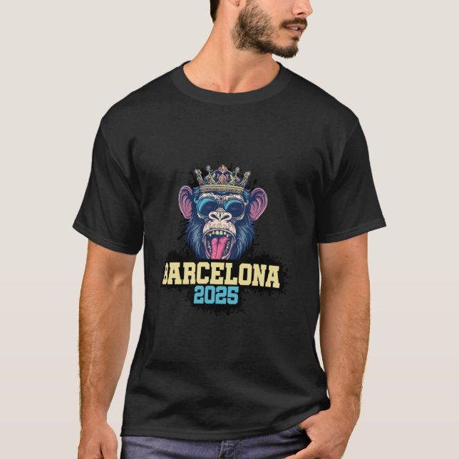 T-shirt Équipe de vacances singe Barcelone 2025 (Devant)