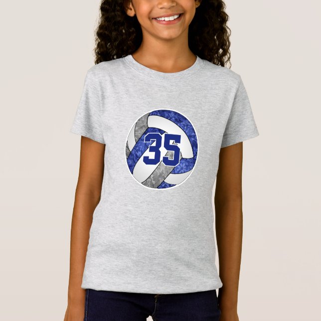 T-Shirt équipe de volley-ball gris bleu couleurs filles jr (Devant)